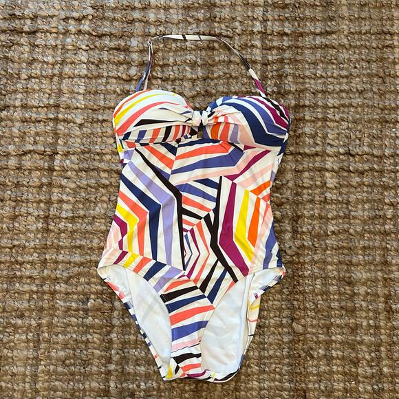 Kate Spade New York One-Piece Bandeau Swimsuit – Multicolor Geo Print – Size M - Picture 2 of 6